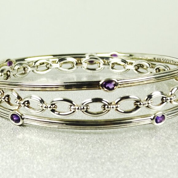 LAGOS Sterling Silver Purple Amethyst Set of Three Bangle Bracelets - Picture 5 of 11